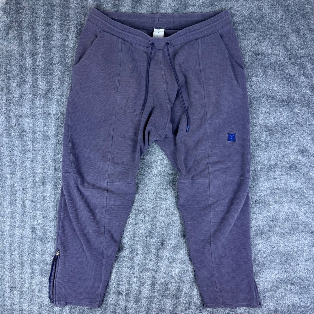 RARE Nike Roger Federer Tennis Jogger Sweat Pants Grey/Blue Zip Cuffs Men's XL